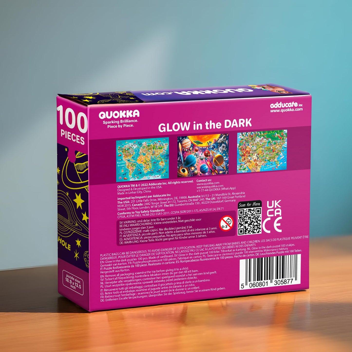 QUOKKA 100 Puzzles for Kids 4-6 & 5-8: Glow-in-the-Dark USA Map, World Map & Solar System Floor Puzzles