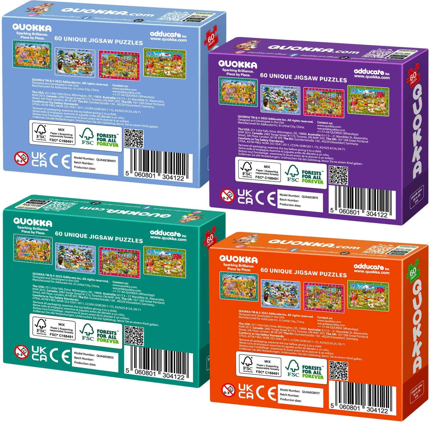 QUOKKA Puzzles for Kids 4-6 — 4-Pack 60-Piece Search & Find Animals Jigsaws | Eco-Friendly Learning Toys