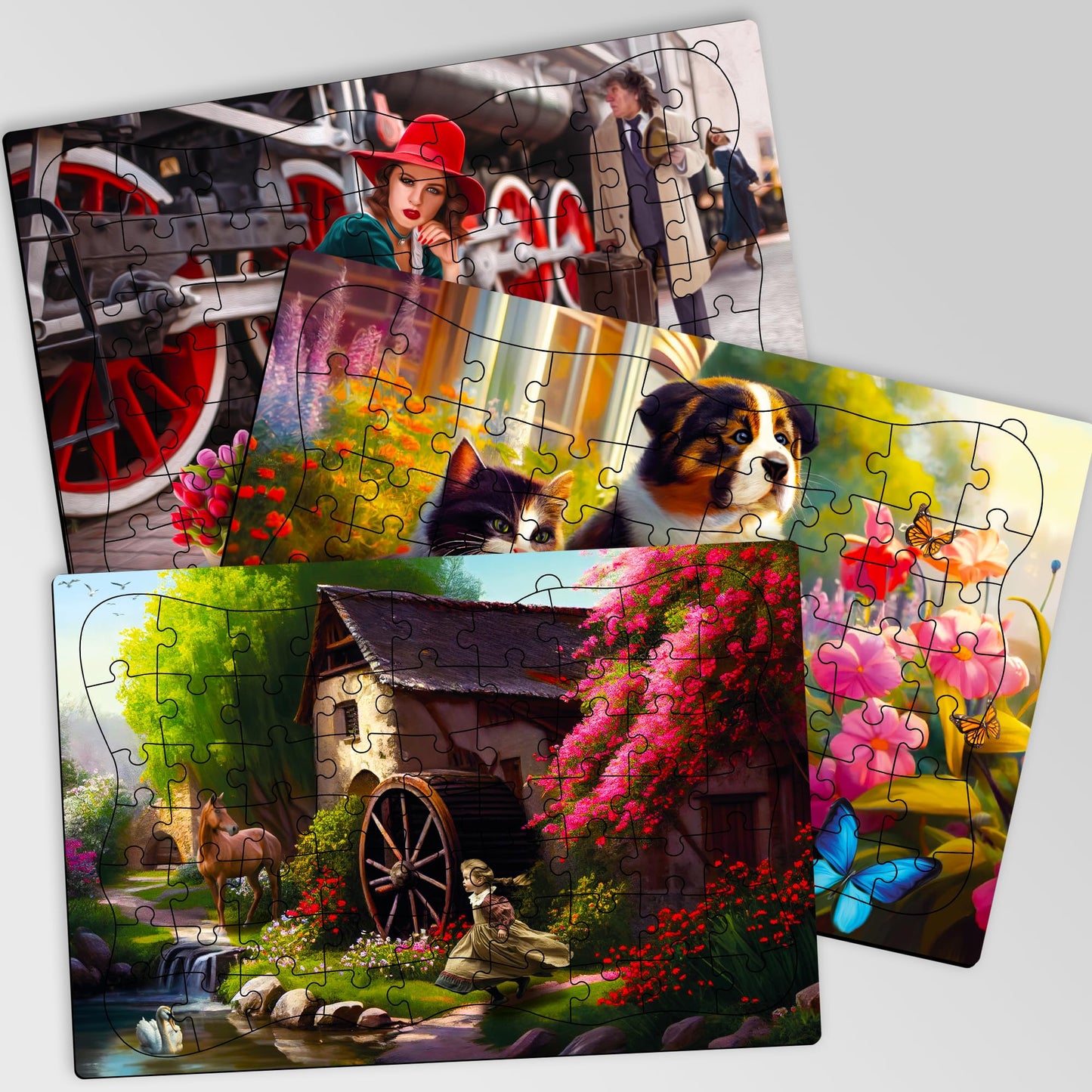 QUOKKA 63-Piece Dementia Puzzles for Adults – 3 Large-Piece Sets (Riverside, Platform, Animals)