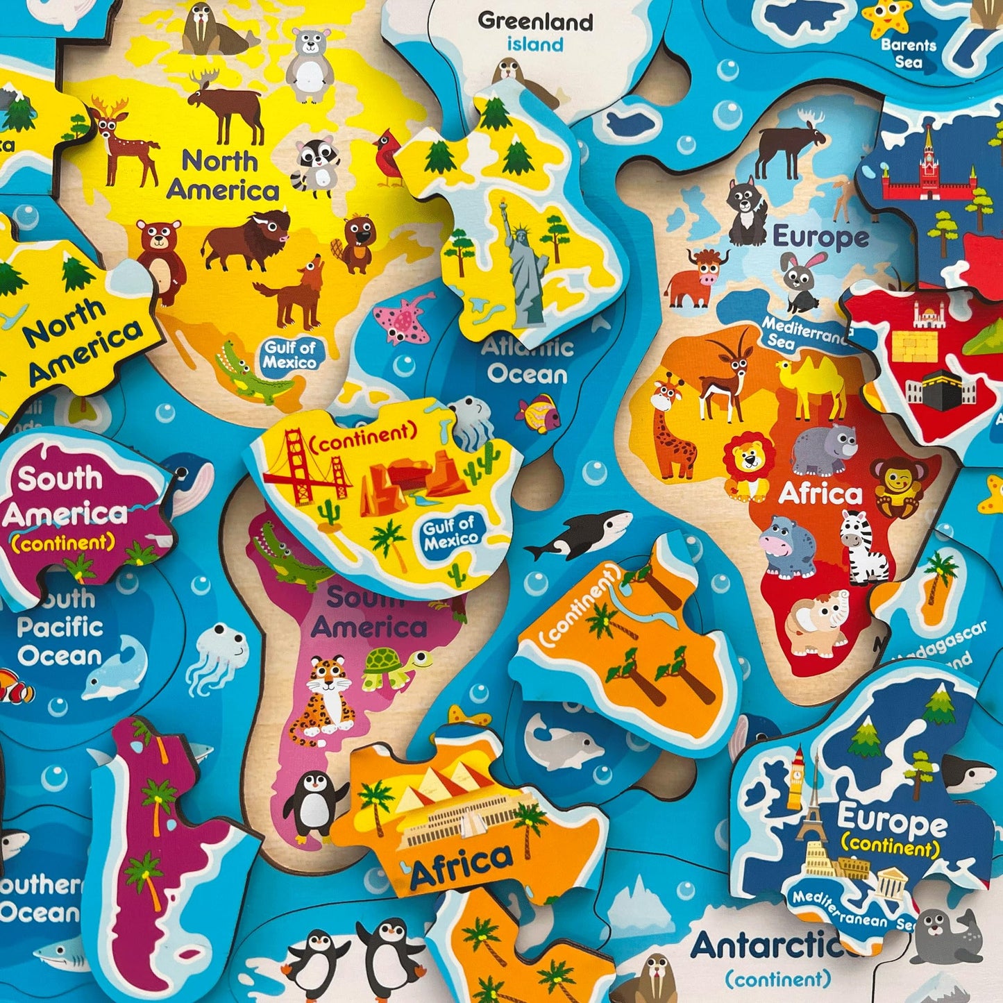 QUOKKA Wooden Puzzles for Kids 3-8 — Educational 3-Puzzle Set (US States, World Map, Solar System)
