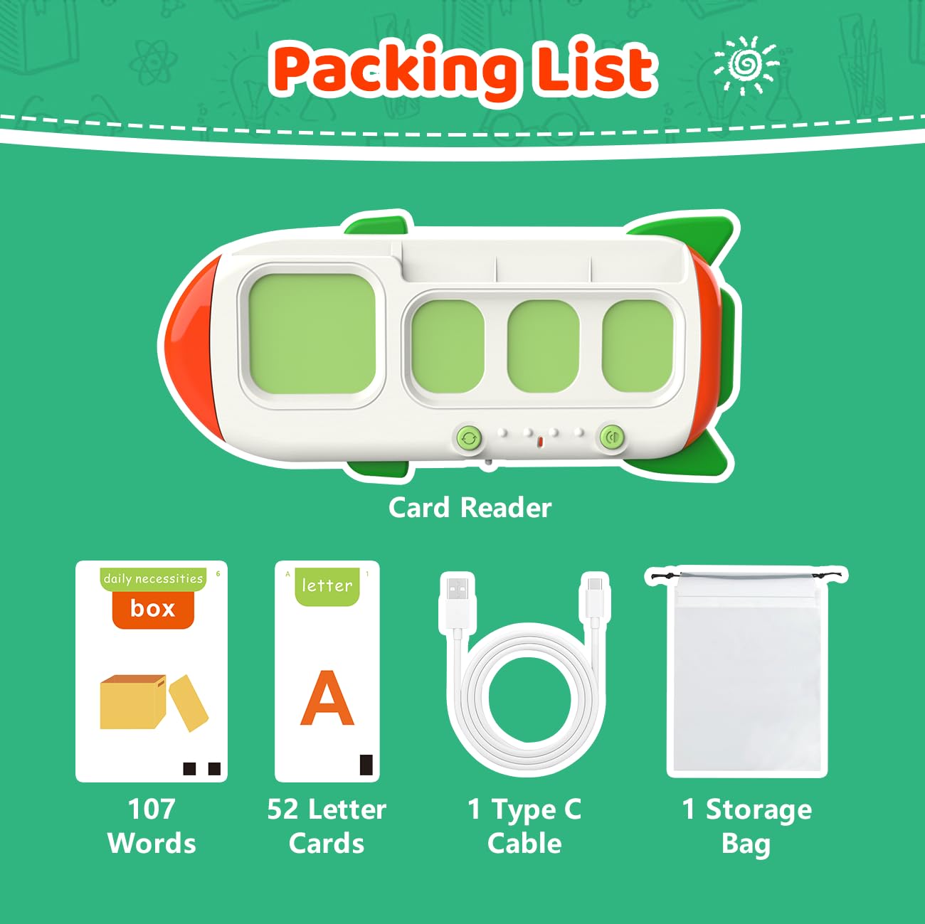 QuTZ Talking Flash Cards – CVC Word Spelling Games for Preschoolers | 107 Words, 15 Themes
