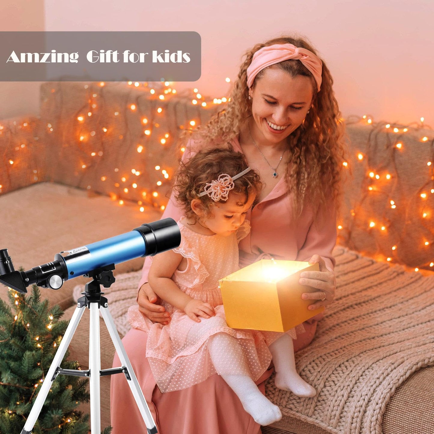 QW Telescope for Beginners and Kids – 50mm Refractor, Portable 90X Magnification, Tripod, 2 Eyepieces + 1.5X Barlow Lens