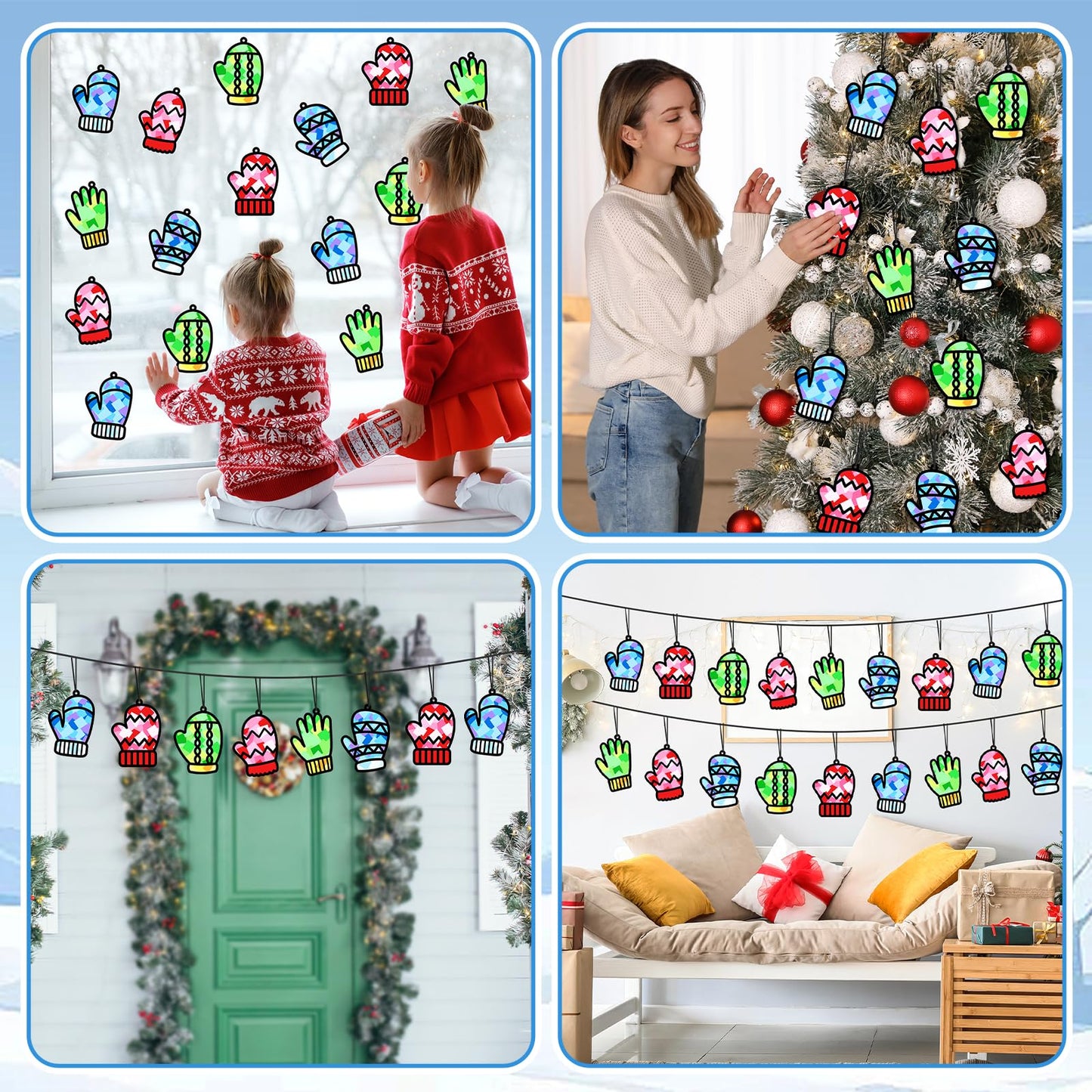 Qyeahkj 36-set Winter Glove Suncatchers Crafts Kit | DIY Window Tissue Paper Ornaments for Kids