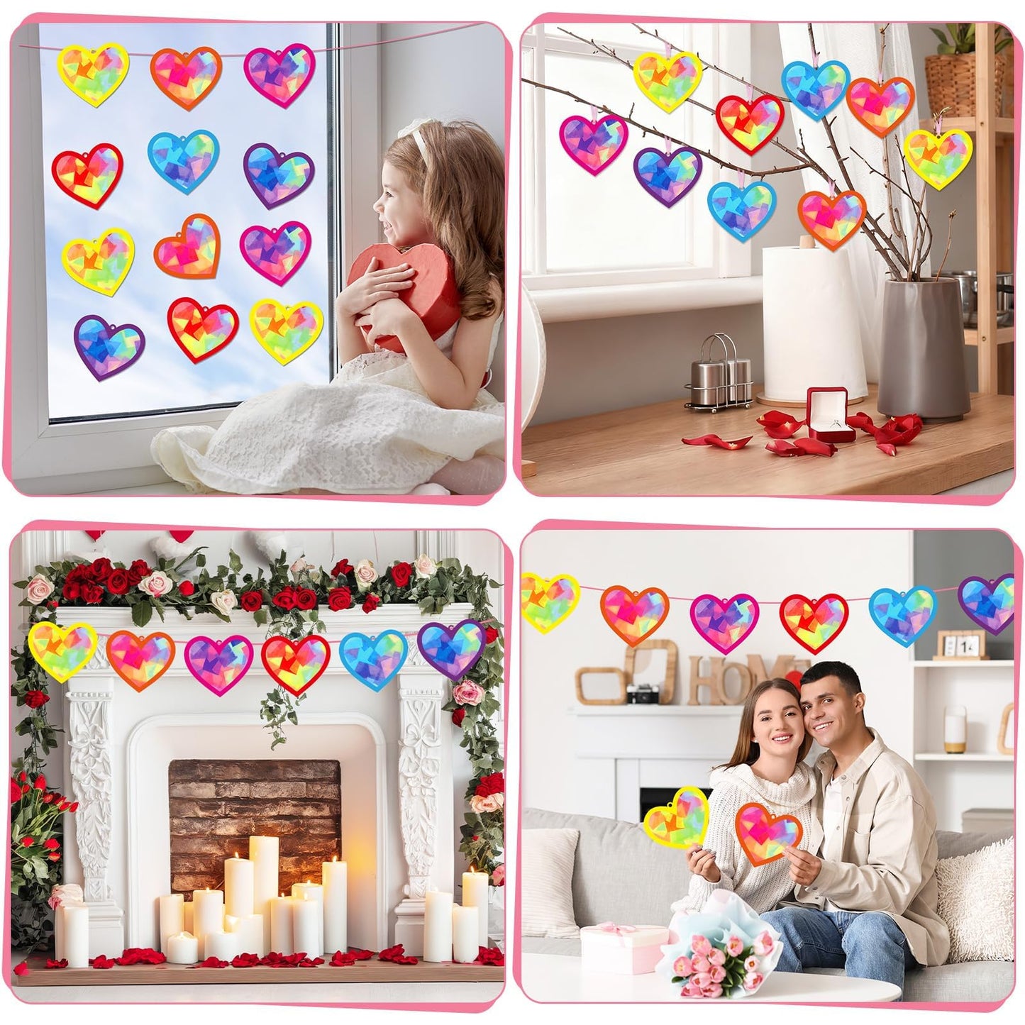 Qyeahkj 36-Set Valentines Suncatchers Craft Kit - DIY Heart Window Decor & Kids Gift