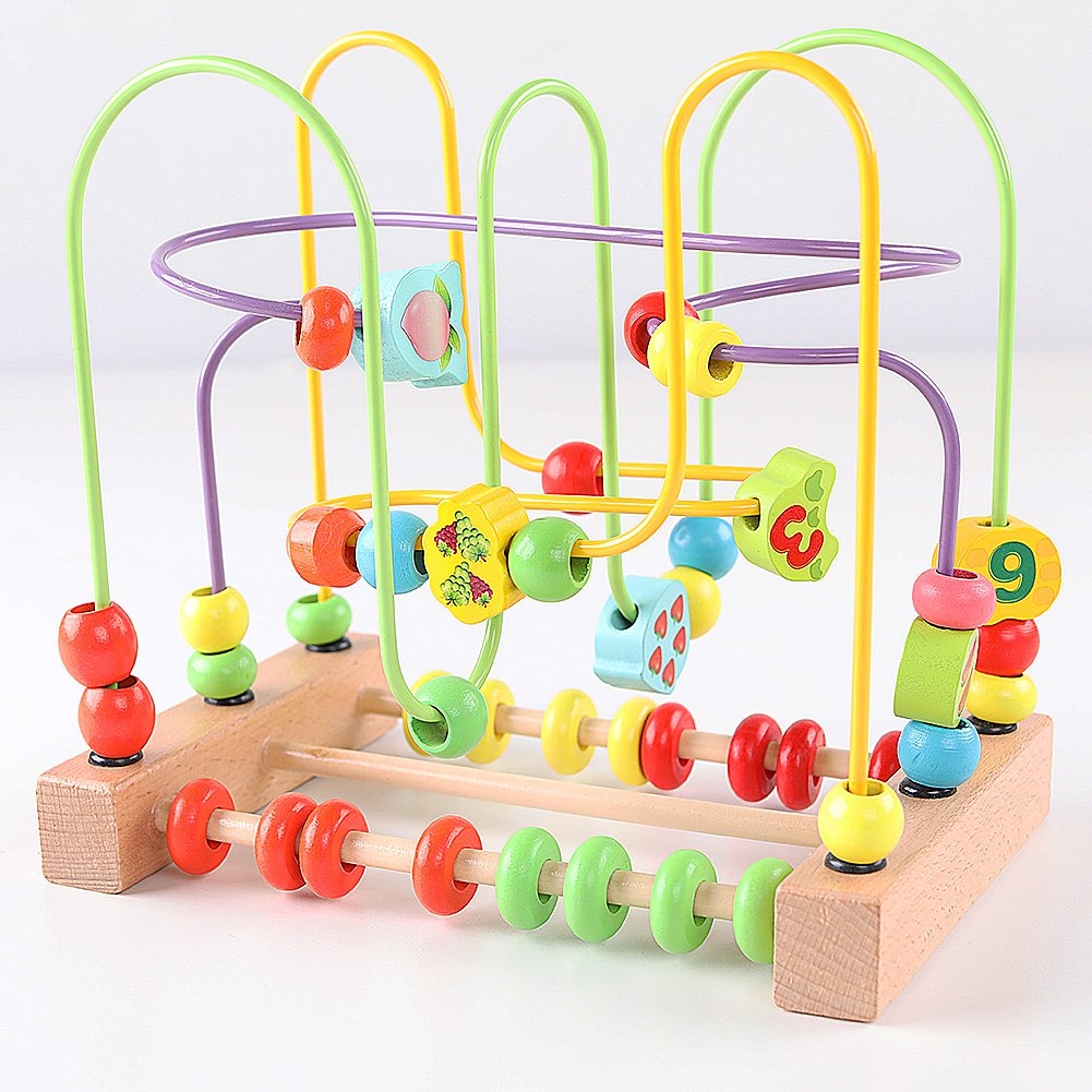 QZMTOY Wooden Bead Maze Toy for Toddlers – Educational Shapes, Abacus & Counting