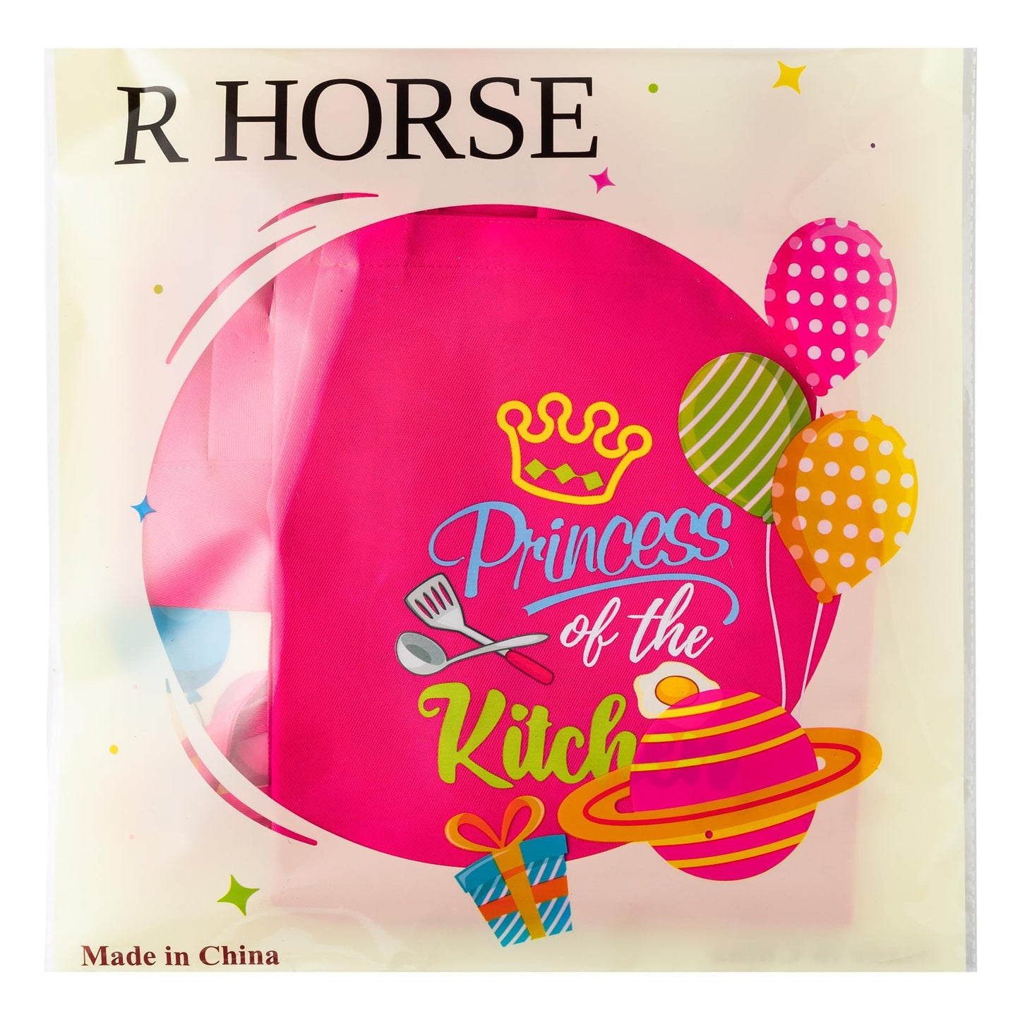 R HORSE 2 Pcs Kid Apron & Chef Hat Set – Rose Red, Adjustable & Waterproof