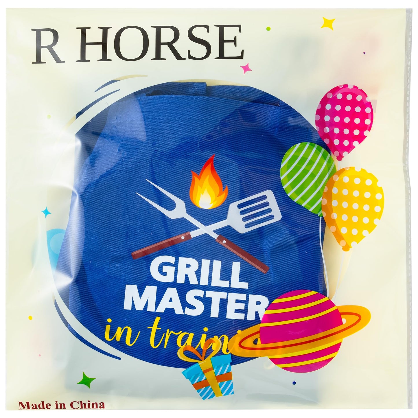 R HORSE Kid Apron and Chef Hat Set — Adjustable Dark Blue Kitchen Dress-Up for Kids