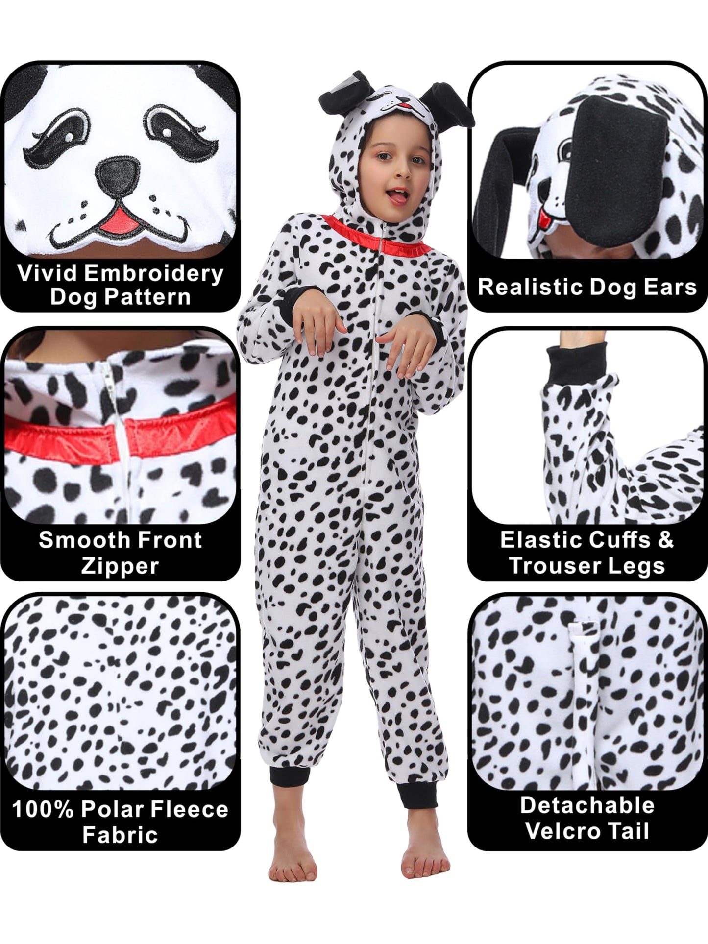 Rabtero Kids Dalmatian Costume – 101 Dalmatians Onesie for Girls & Boys 4–6