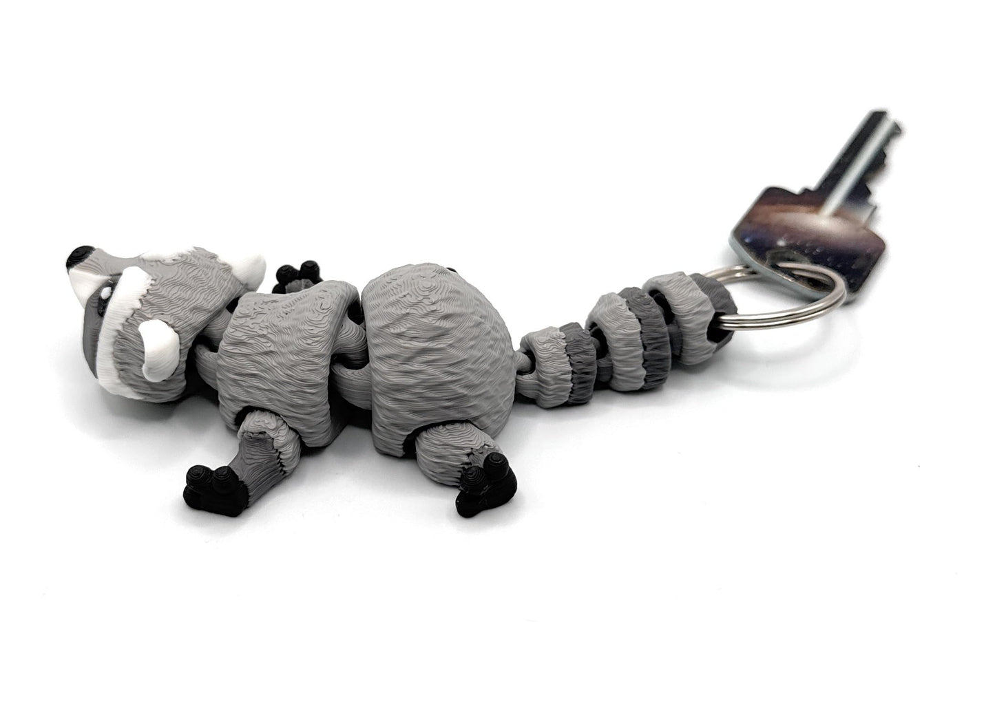 Articulating 3D-Printed Animal Keychains in Color – Platypus, Opossum, Raccoon & Ferret (Stone Gray Raccoon)