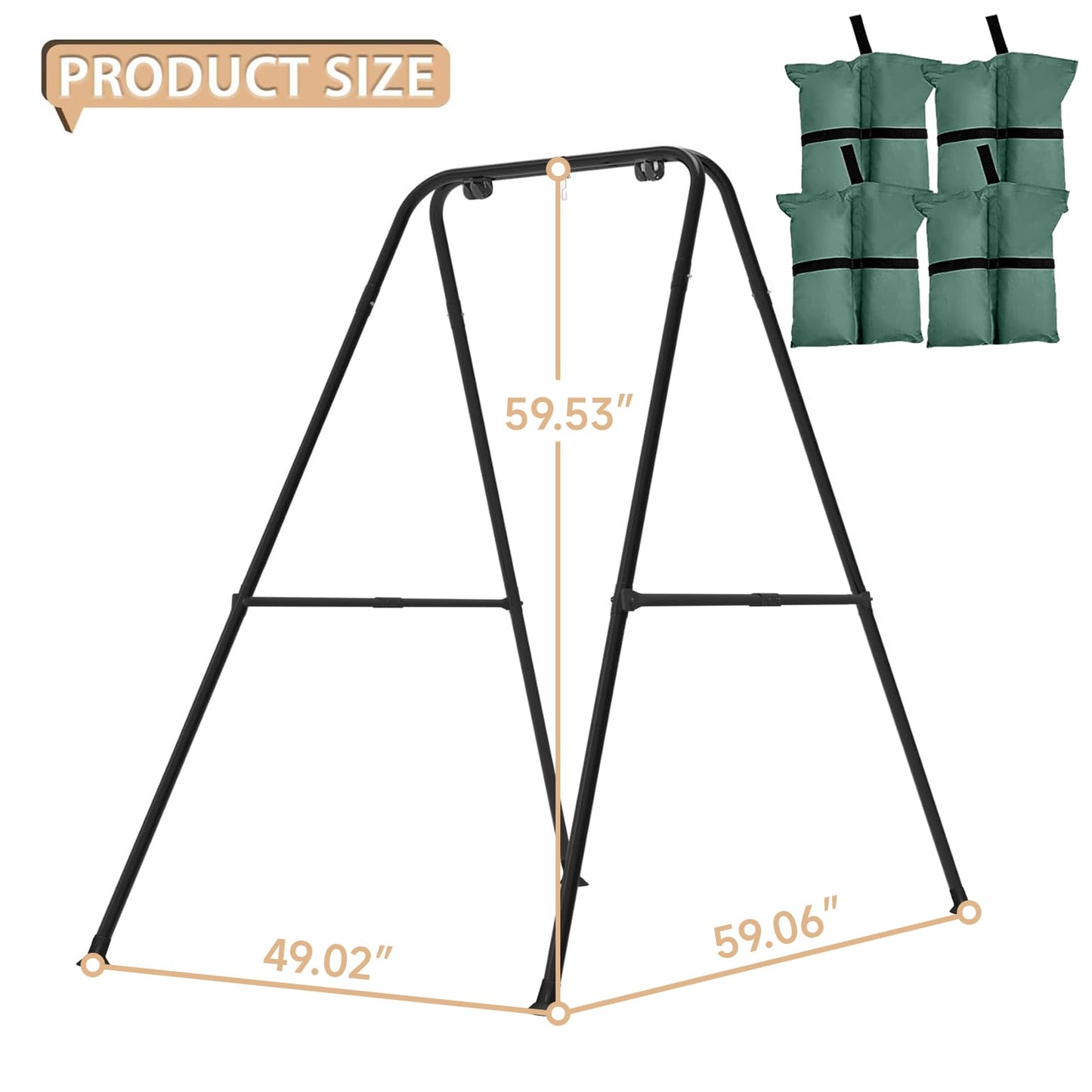 Ragozonery Swing Stand for Kids – A-Frame Metal Frame for Backyard & Indoor Use (Dark Black)