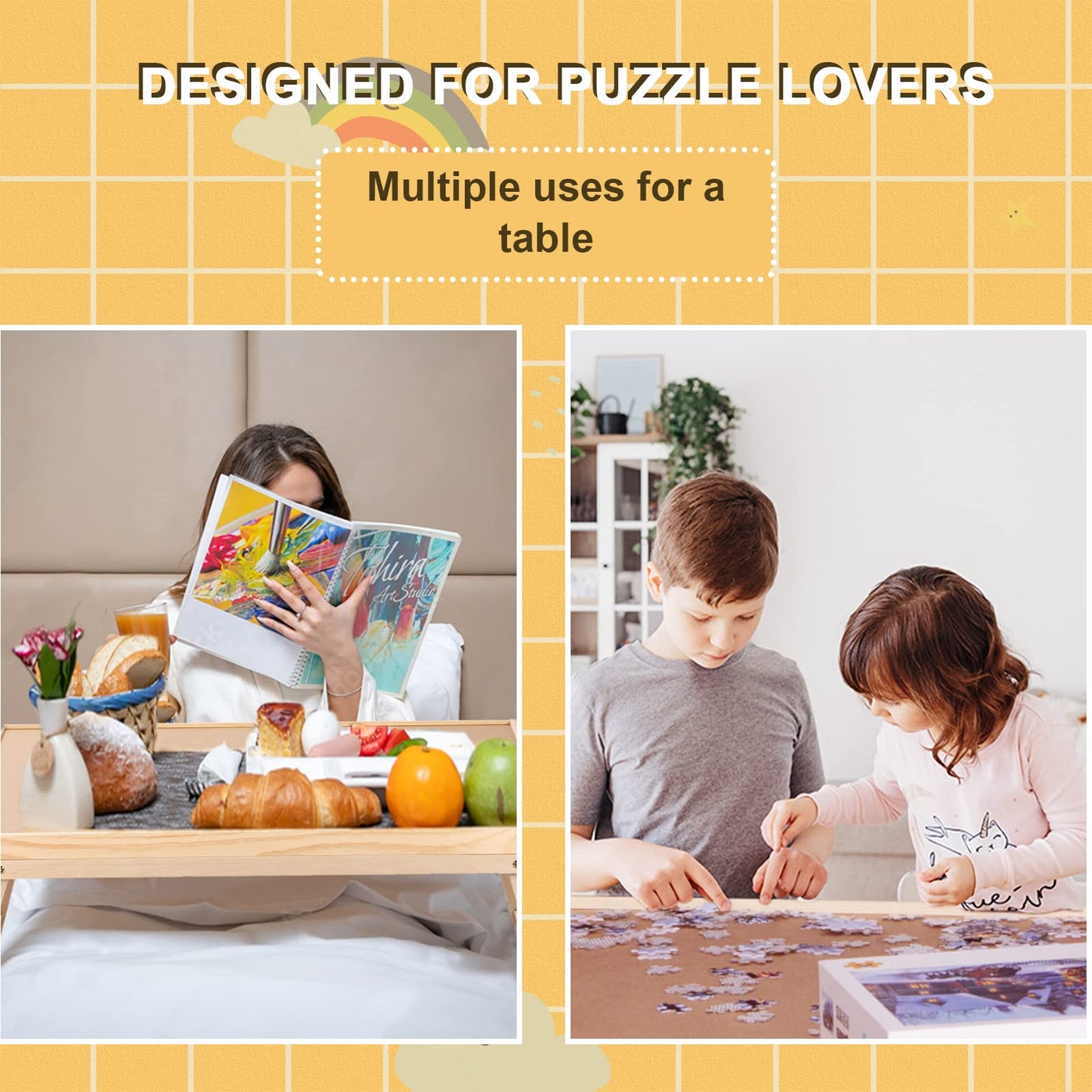 RAGOZONERY Yacona Puzzle Board 1500 Pieces – 34.3x26 in Puzzle Table with Folding Legs, 4 Drawers & Cover