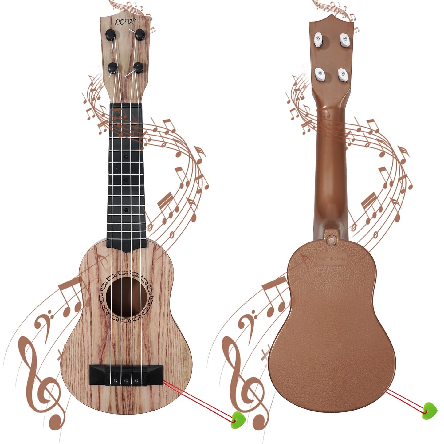 Raimy 17in Kids Ukulele Guitar – 4-String Mini Instrument for Beginners (Koa Color)