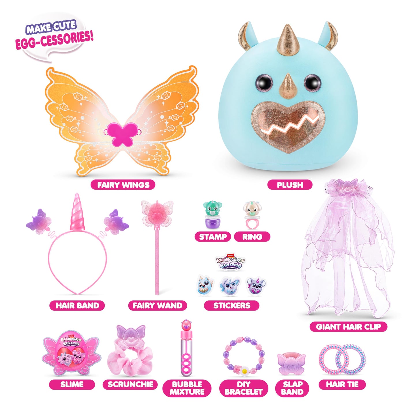 Rainbocorns Eggzania Fairy Mania (Rhino) – Plush Toy with 50+ Surprises, Wearable Fairy Accessories