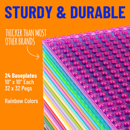 Strictly Briks Stackable Baseplates – 24 Pack 10x10, 32x32 Studs, LEGO Compatible, Rainbow