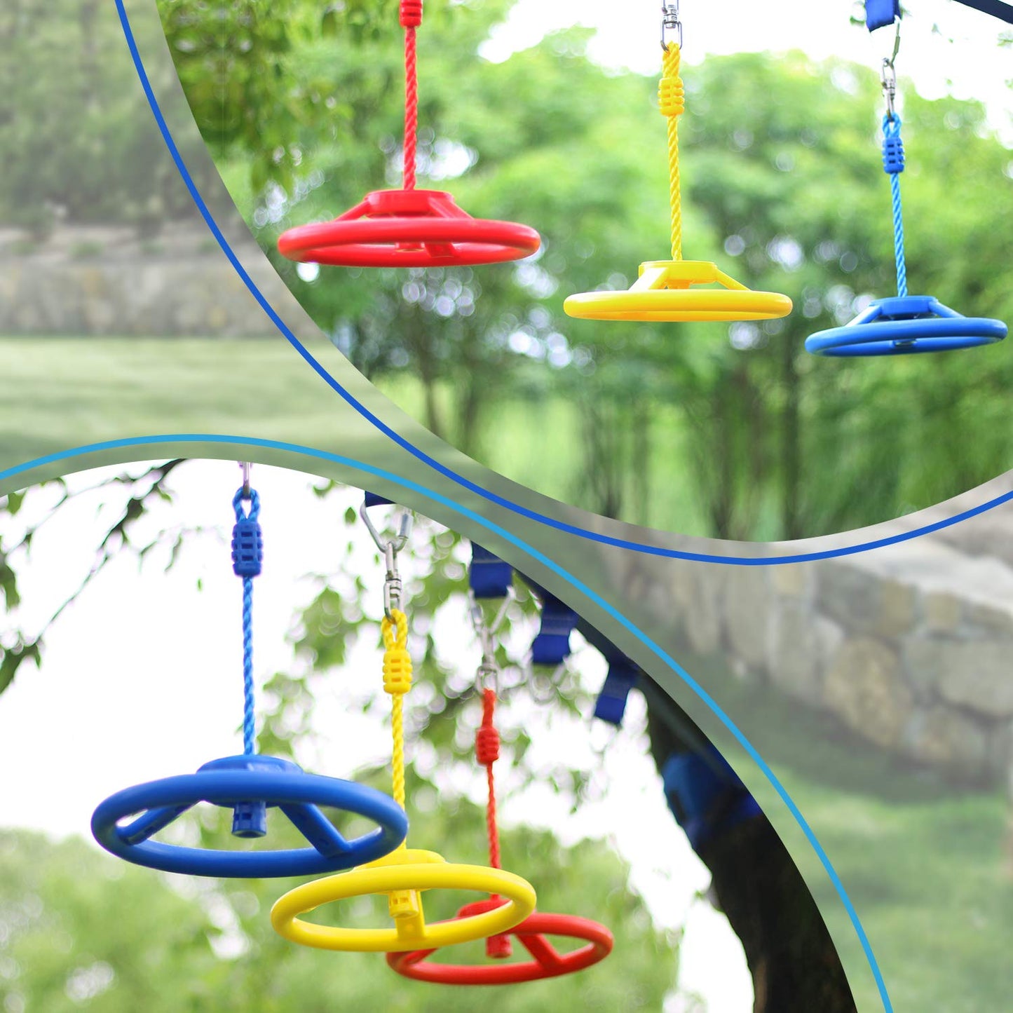 Rainbow Craft Ninja Warrior Obstacle Course Accessories – 7pc Rings, Swing Wheels & Monkey Bars