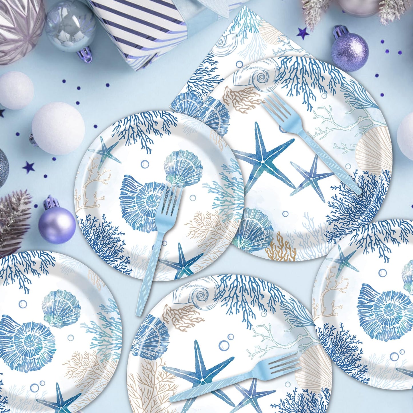 Rakuto Ocean Themed Party Decorations – 96pc Beach Tableware Set Serves 24