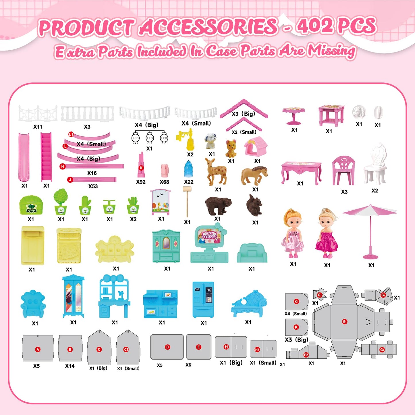 Randhar Doll House – 4-Story Dream Dollhouse with 15 Rooms, 2 Dolls, Lights & Accessories