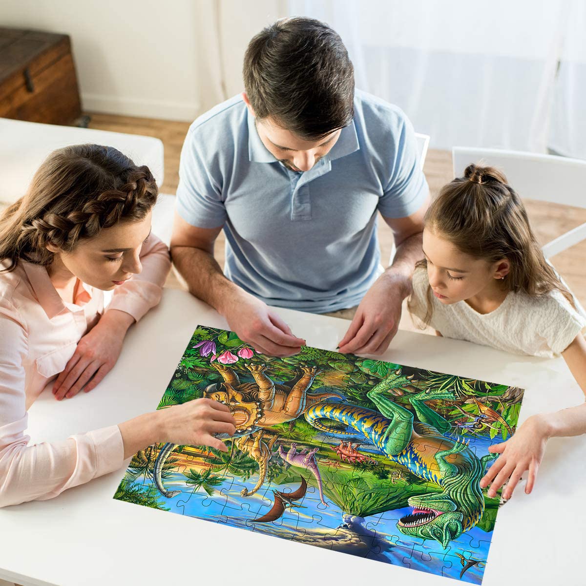 RANSUNN 100-Piece Dinosaur Jigsaw Puzzle for Kids 4-8 | Educational Toy, Every Piece Is Unique
