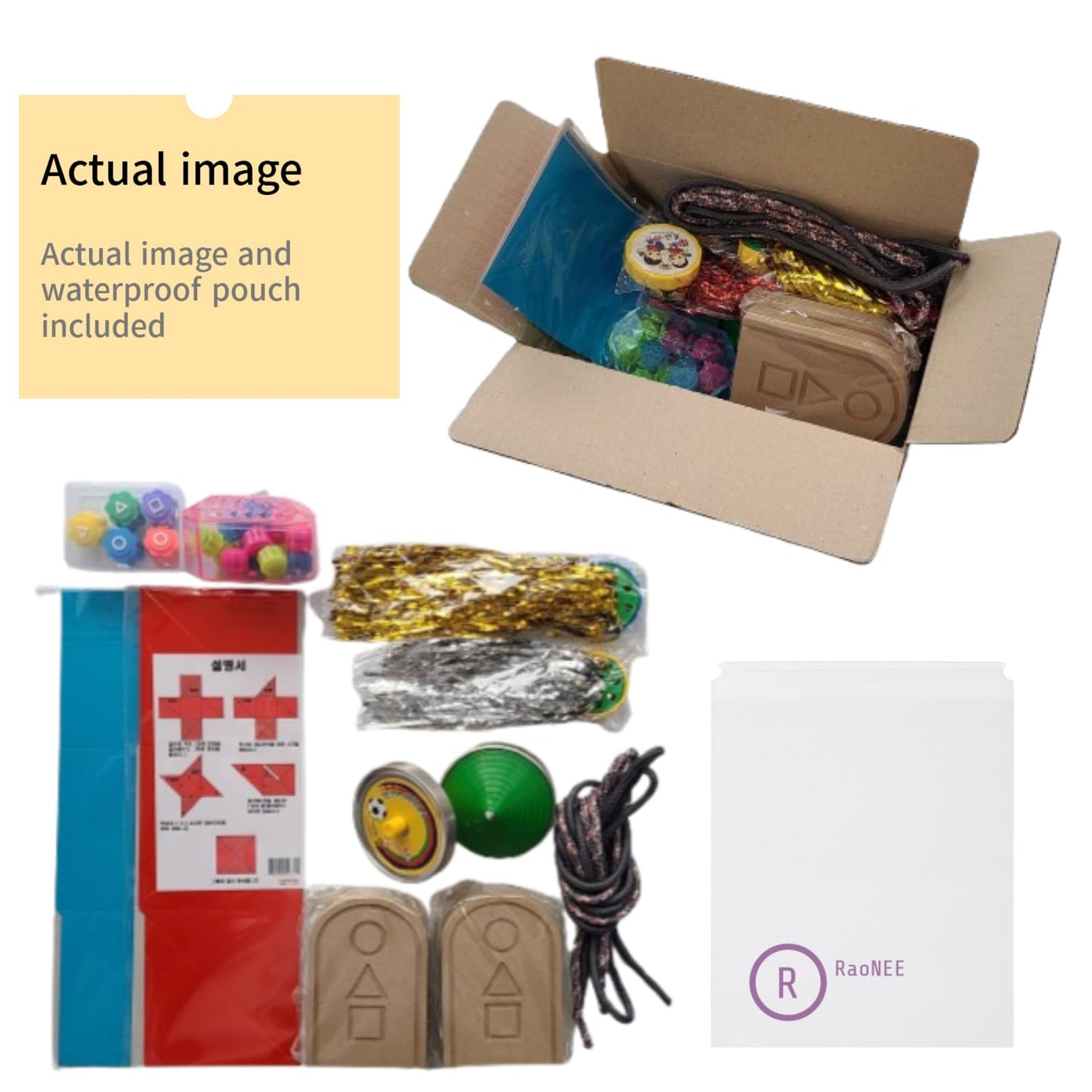 RaoNEE Korean Squid Traditional Play Game 5-Piece Set: Ddakji, Biseokchigi, Gong-gi, Paeng-y, Jegi