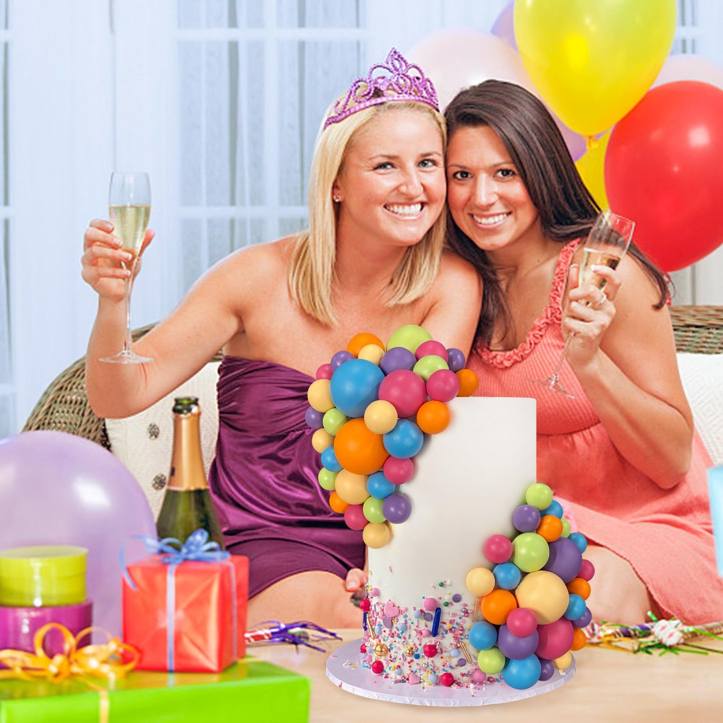 RASSLISA 56 Pcs Ball Cake Picks – Colorful Ball Topper Set in Six Colors, Four Sizes