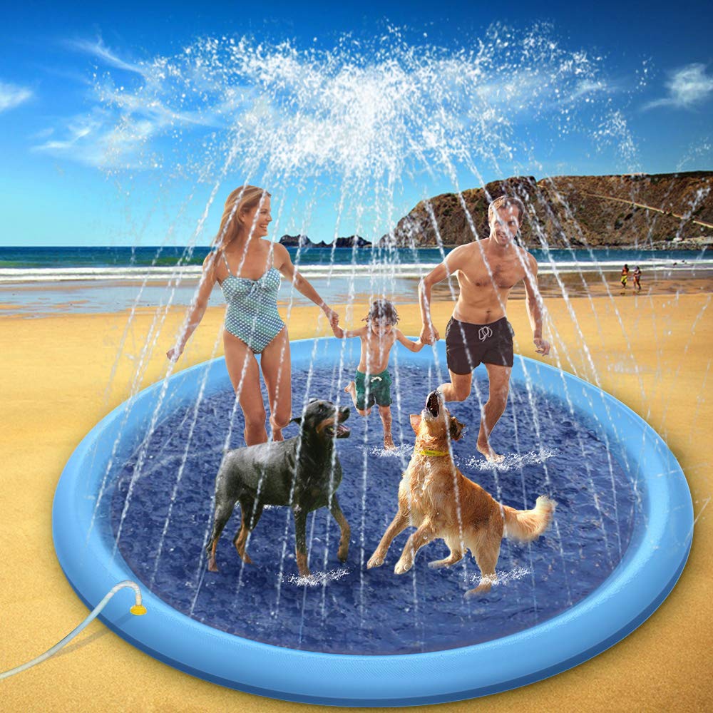 Raxurt 87in Anti-Slip Dog Splash Pad | 0.55mm Thick Durable PVC Water Play Mat