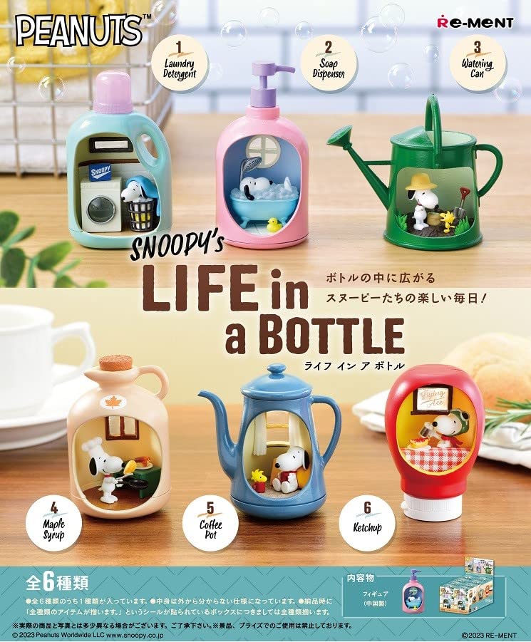 Re-Ment Peanuts Life in a Bottle Box – 6 Types, PVC Dollhouse Miniatures (4.5 x 2.8 x 2.4 in)