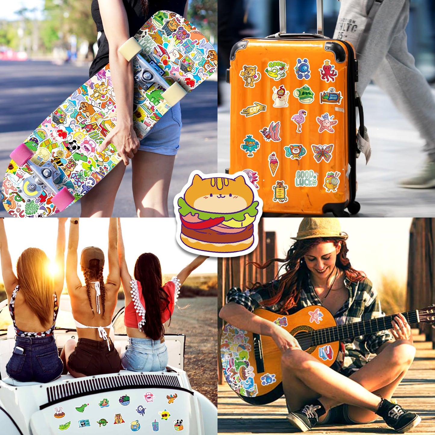 Reaeon 200 PCS Water Bottle Stickers – Waterproof Vinyl for Laptops, Bottles, Skateboards, Guitars