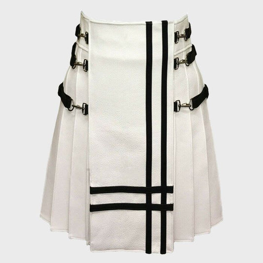WHITE REAL LEATHER GLADIATOR KILT