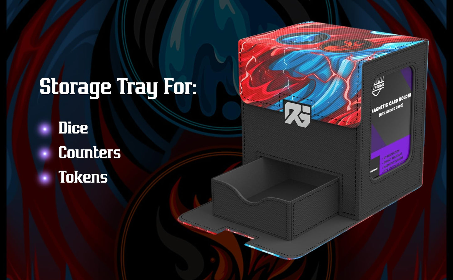 Realm Guard Commander Deck Box with Storage – 120 Sleeved Capacity, Blue/Red