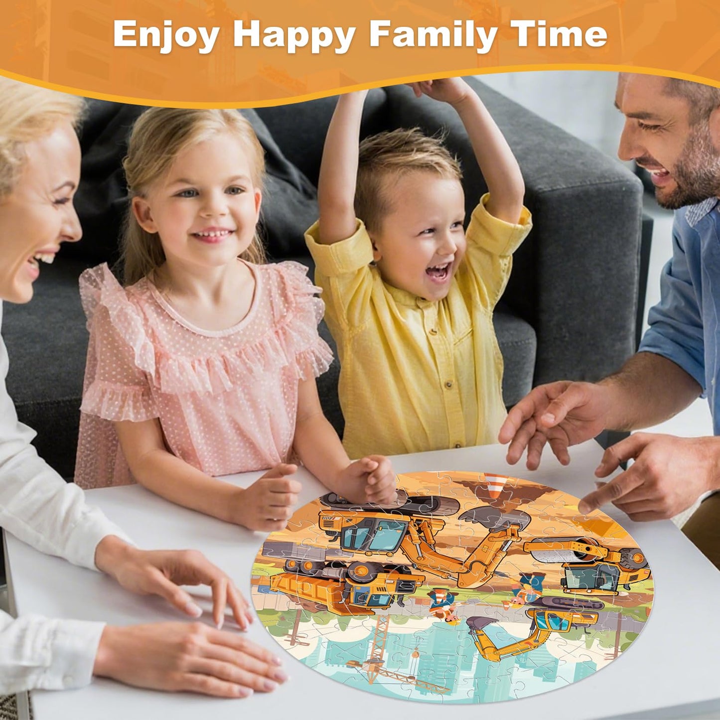 REALRINDO Floor Puzzles for Kids 4-6 | 70-Piece Construction Site Puzzle with Excavator, Dump Truck, Bulldozer