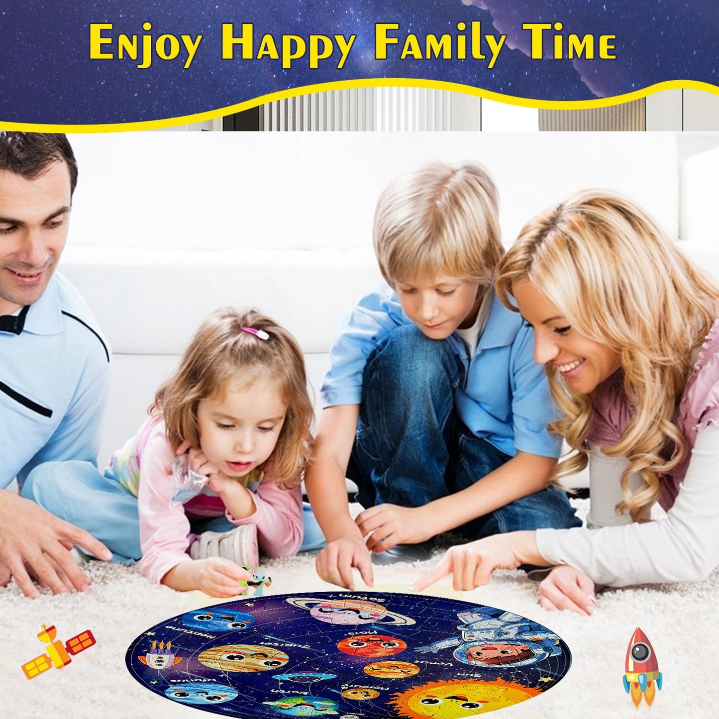 REALRINDO Floor Puzzles – 70-Piece Glow-in-the-Dark Solar System Jigsaw for Kids (Ages 4–8)