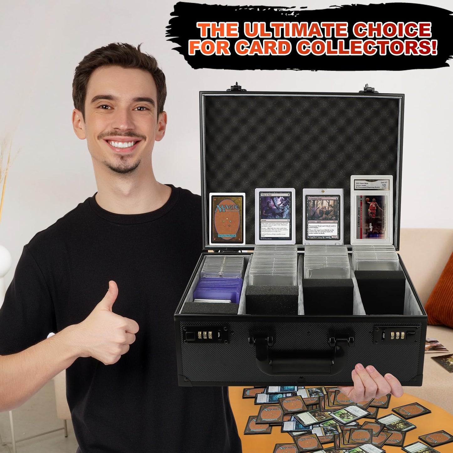 REAQUE Graded Card Storage Box | Holds 170+ PSA/GMA Slabs, 680+ Toploaders, 4-Row, Pure Black