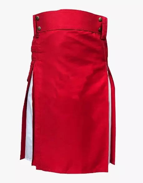 Red & White Utility Hybrid Kilt with Cargo Pockets Length 24"