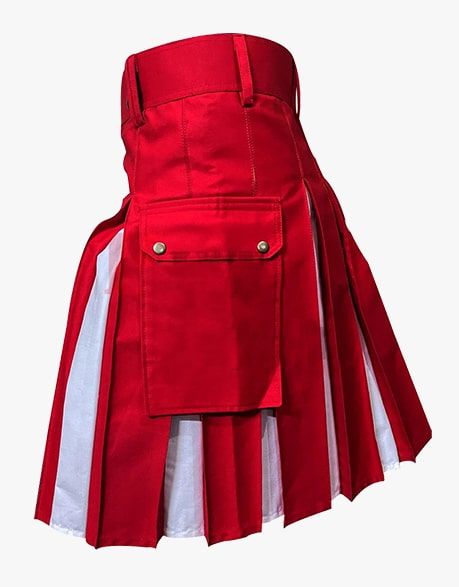 Red & White Utility Hybrid Kilt with Cargo Pockets Length 24"