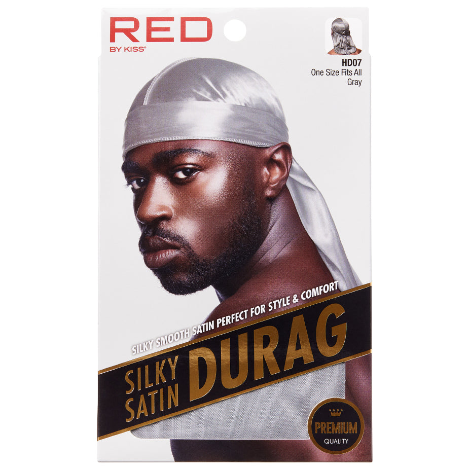 Red By Kiss Silky Satin Durag Gray HD07 for Superior Wave Definition & Hair Protection One Size