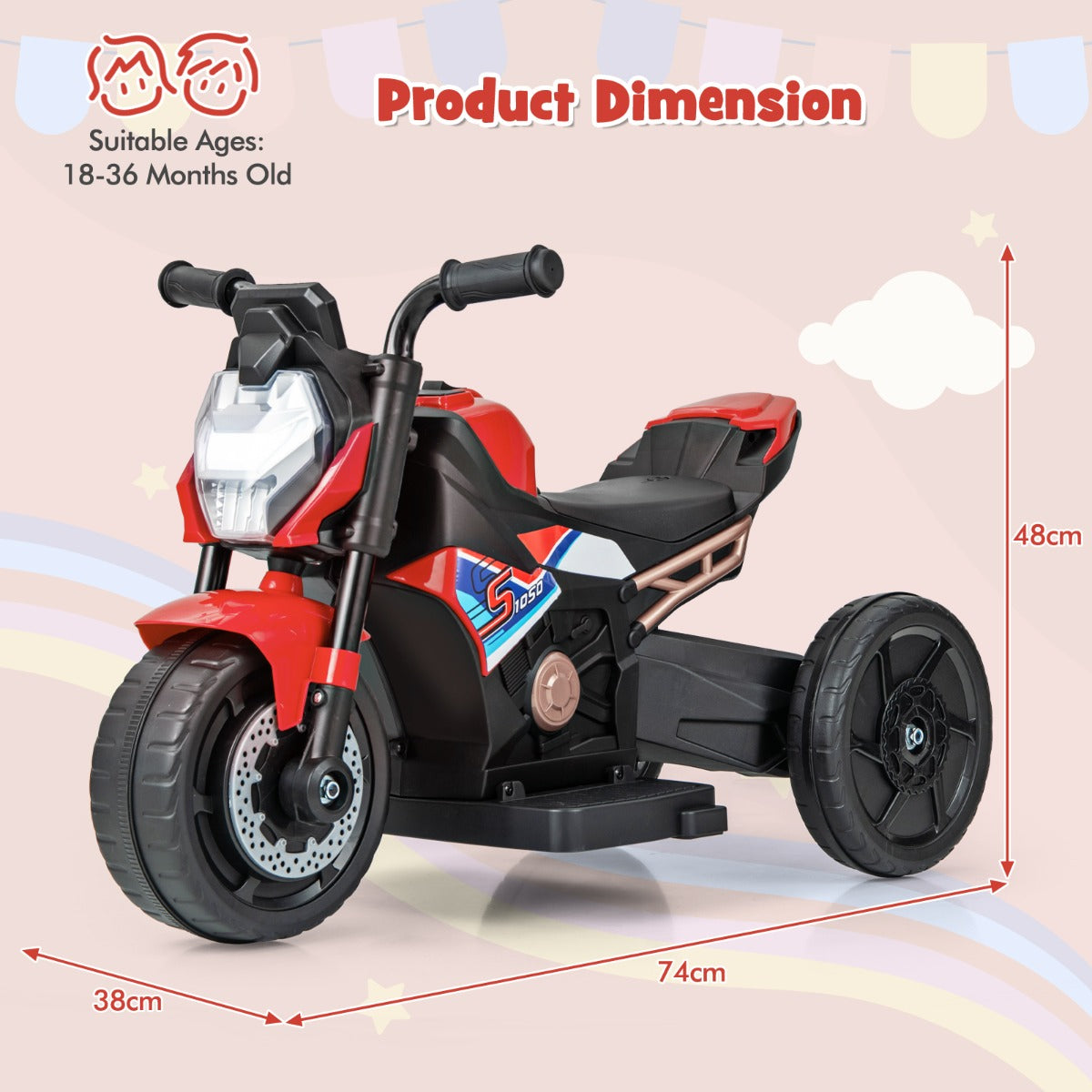 6V Kids Ride-on Motorcycle with 2-wheel/3-wheel Conversion & Detachable Training Wheels-Blue
