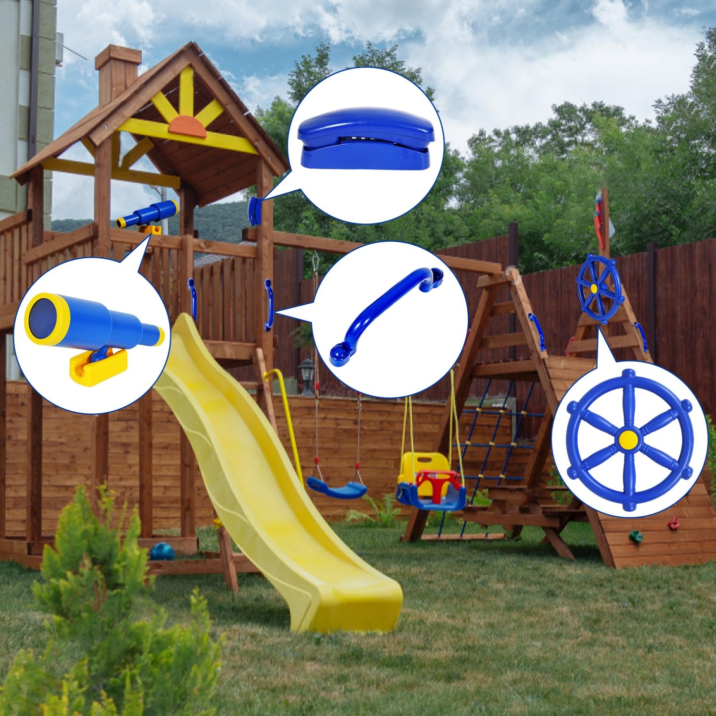 RedSwing Backyard Playground Accessories | Pirate Ship Wheel, Telescope & Climbing Holds