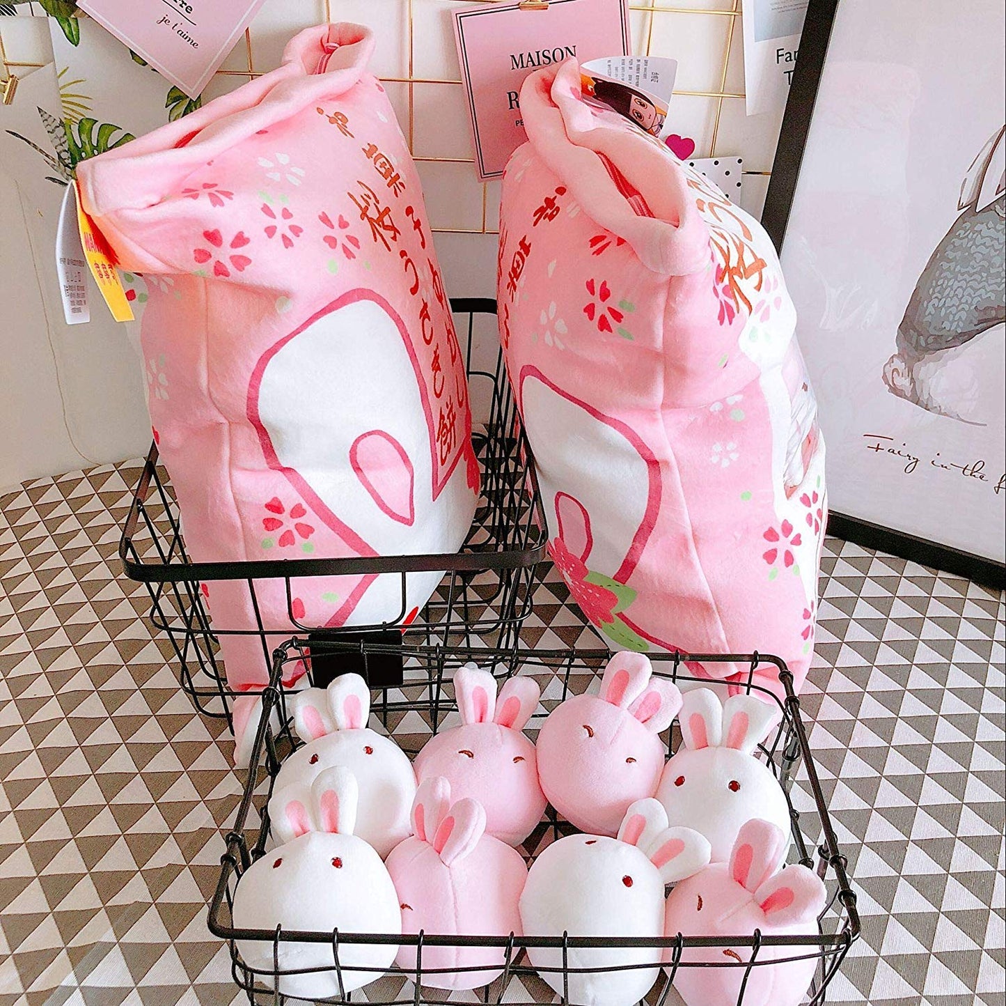 REFAHB Cute Plush Bunny Pillow with Removable Toys | Soft Velvet Throw Pillow for Girls