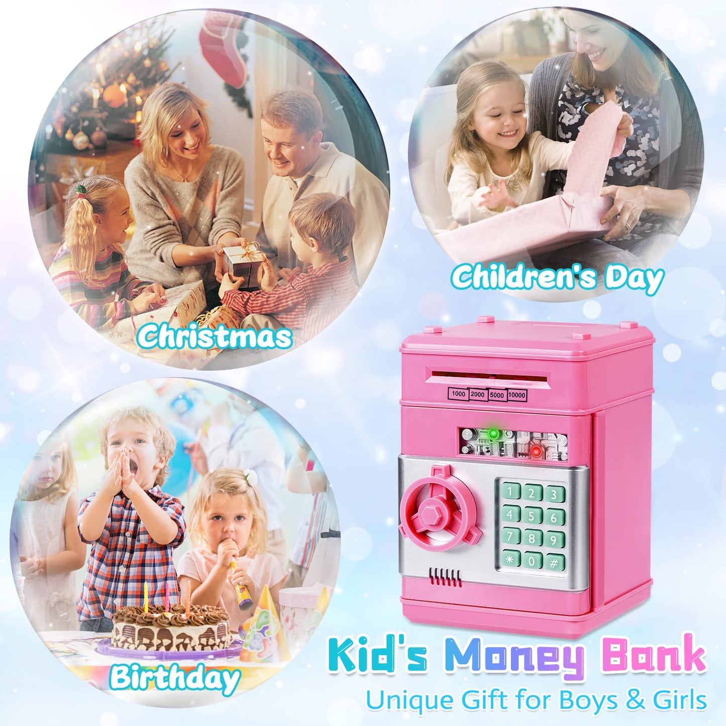 Refasy Electronic Piggy Bank — Pink Password Money Safe for Kids (Ages 3+)