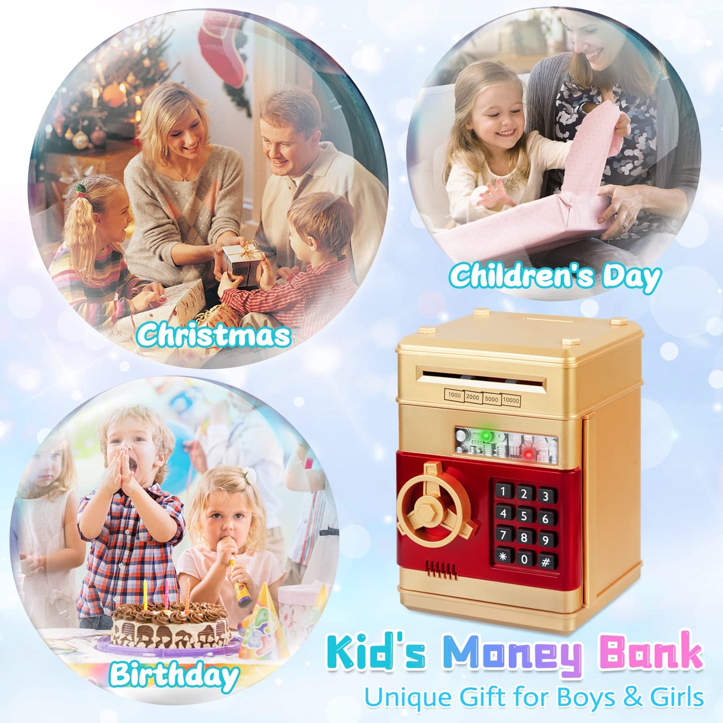 Refasy Money Bank for Kids (3-12) – Password-Protected Piggy Bank, Gold
