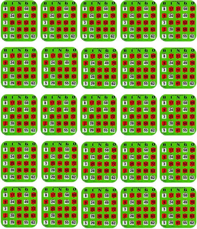 Regal Games Bulk Bingo Cards with Sliding Windows – Reusable Large-Print Green 25 Pack