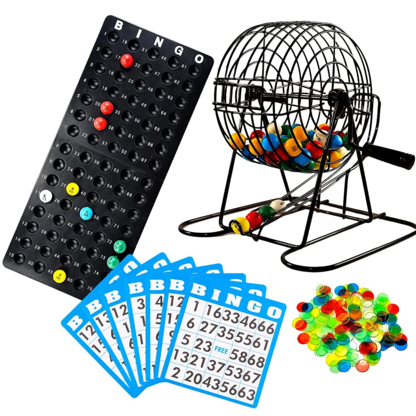 Regal Games Bingo Deluxe Game Set – 8-Inch Wheel Cage, 75 Balls, 50 Cards, Colorful Chips | Family Fun Night