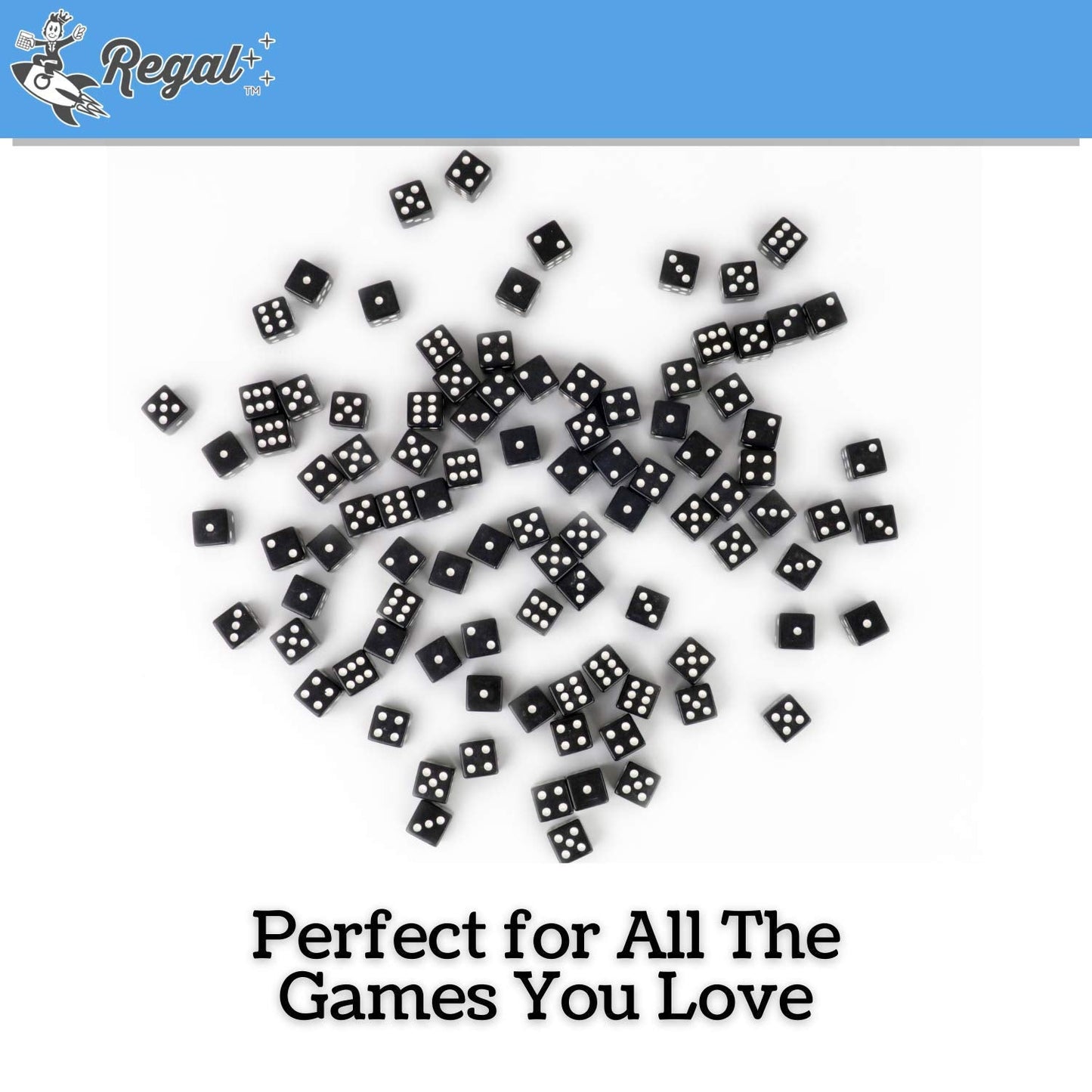 Regal Games 6-Sided Square Dice - Black, 16mm | 50-Piece Set for Family Game Night