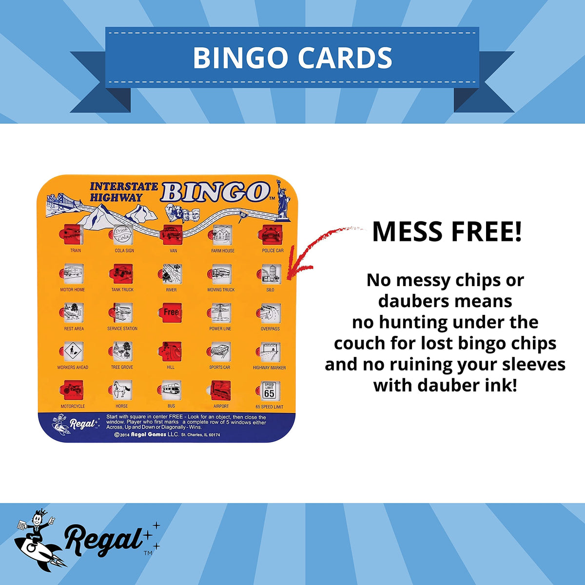 Regal Games Finger-Tip Shutter Bingo Cards with Sliding Windows – Interstate Highway Travel Bingo Set – Orange (4 Packs)