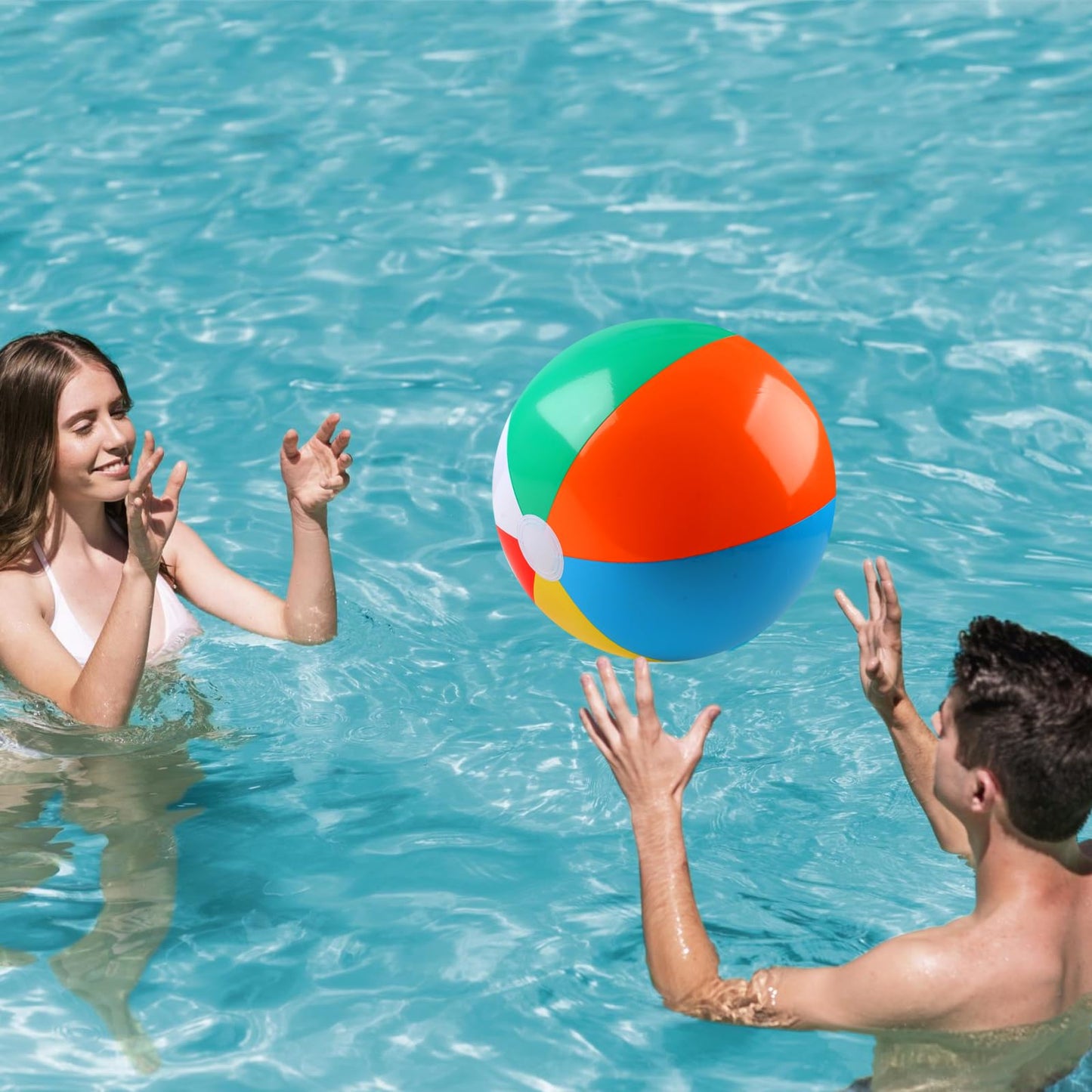 REGUICORP 2 Pack Beach Balls – 20 Inch Rainbow Inflatable Pool Toys for Summer Fun
