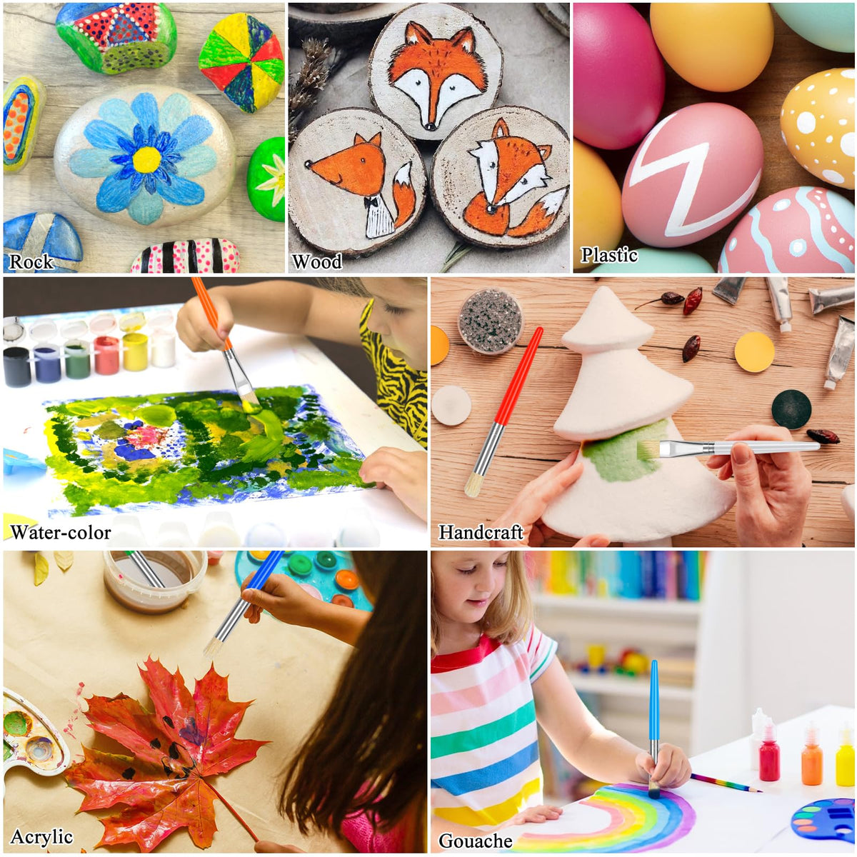 REGUICORP 14 Pcs Kids Paint Brushes Set – Round & Flat, Easy-Hold Handles, Washable