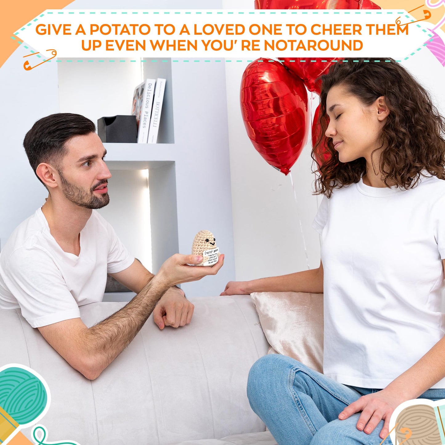 Reluen Crochet Potato Plush with Encouragement Card | Desk Decor & Easter Gift