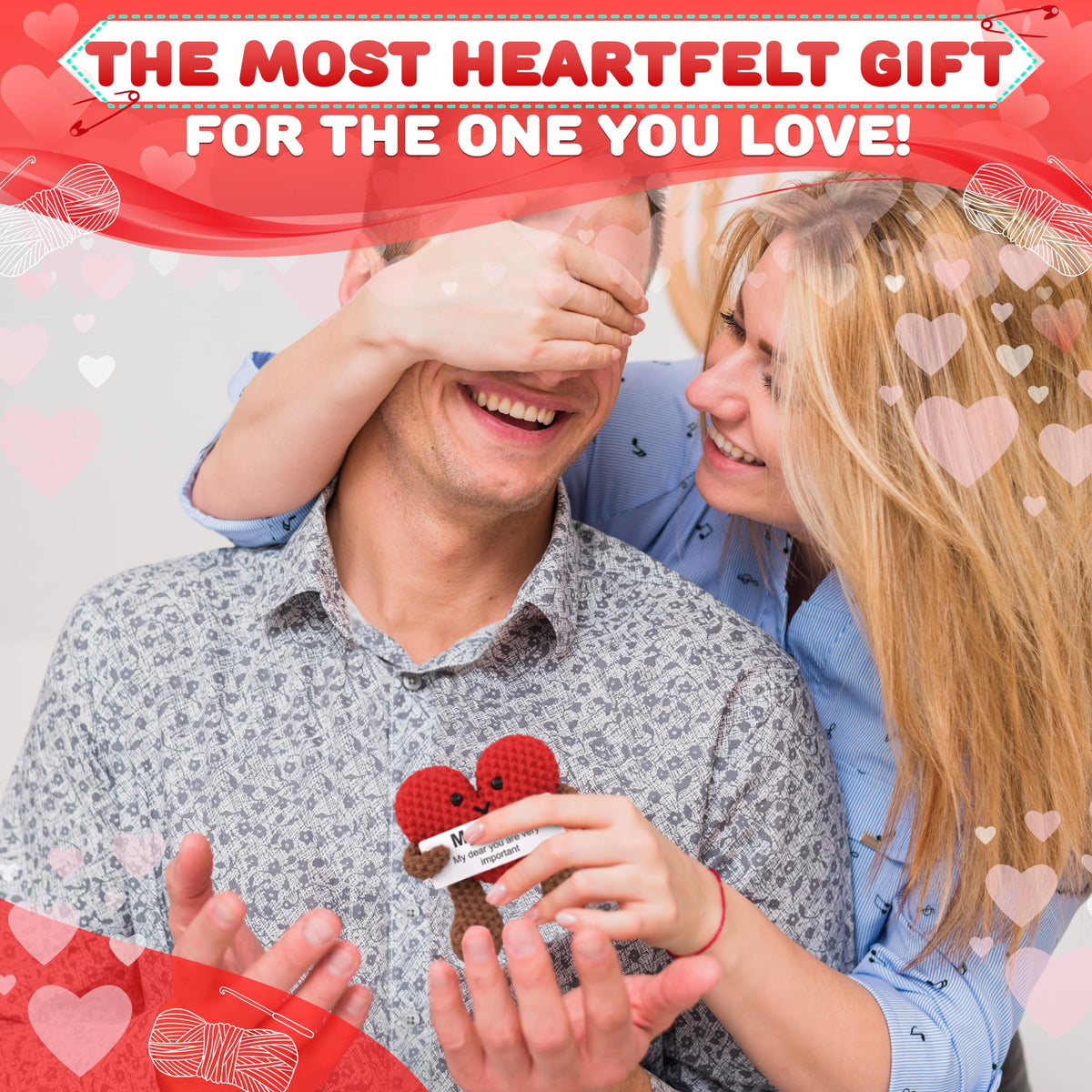 Reluen Heart Plush - Valentines Day Gift for Her or Him with Motivational Card | Crochet Heart Keepsake