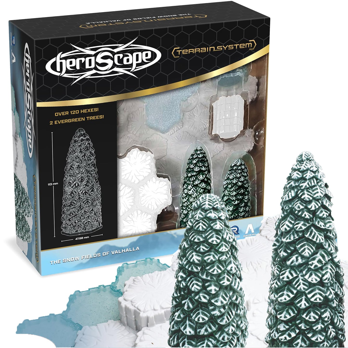 Renegade Games: Heroscape Snow Fields of Valhalla Terrain Expansion – 36 Hex-Tiles, 2 Evergreen Trees, Universal Compatibility
