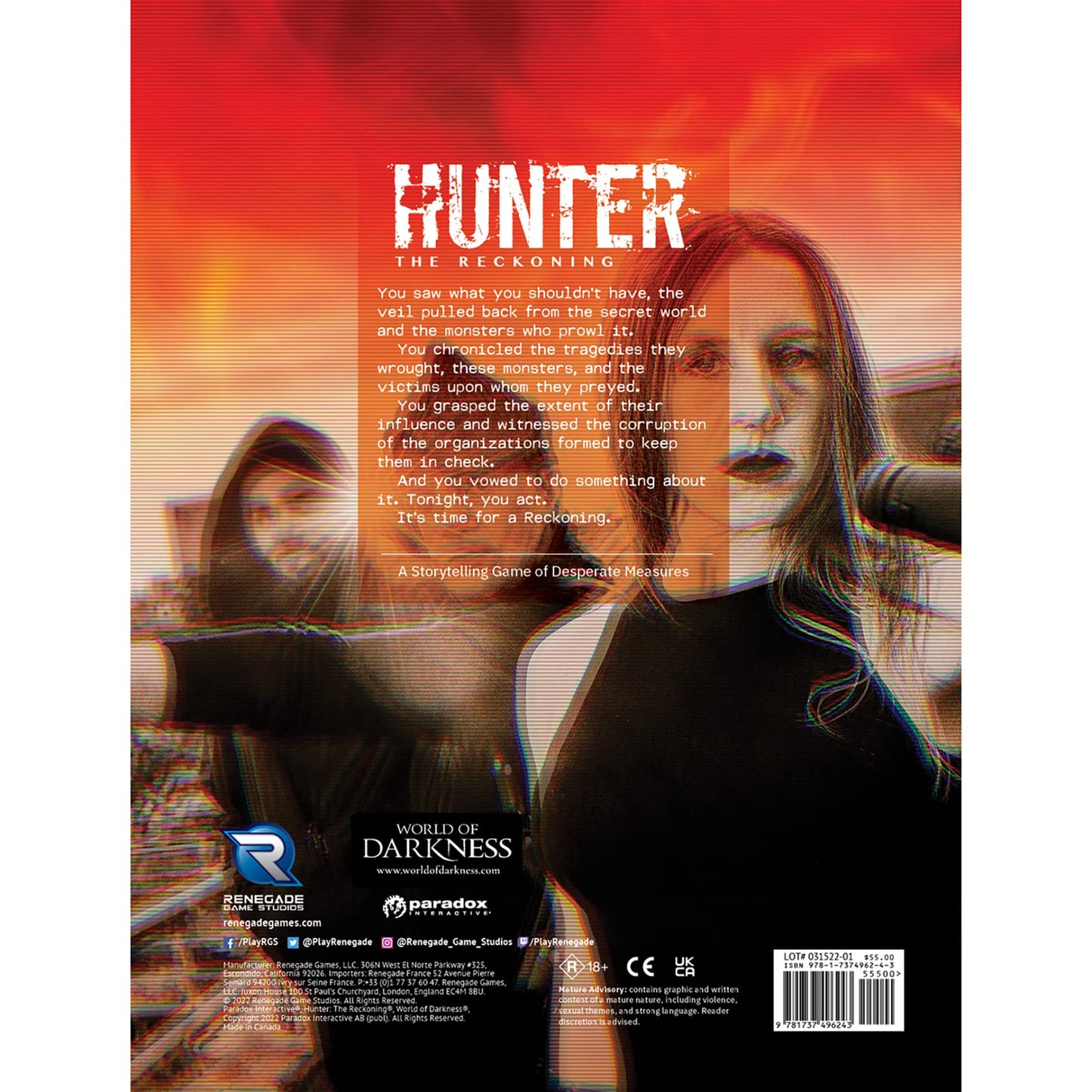 Hunter: The Reckoning 5th Edition Core Rulebook | Renegade Game Studios — Hardback, Full Color RPG